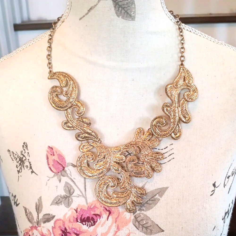 # Vintage Cast Filigree Lace Statement Necklace